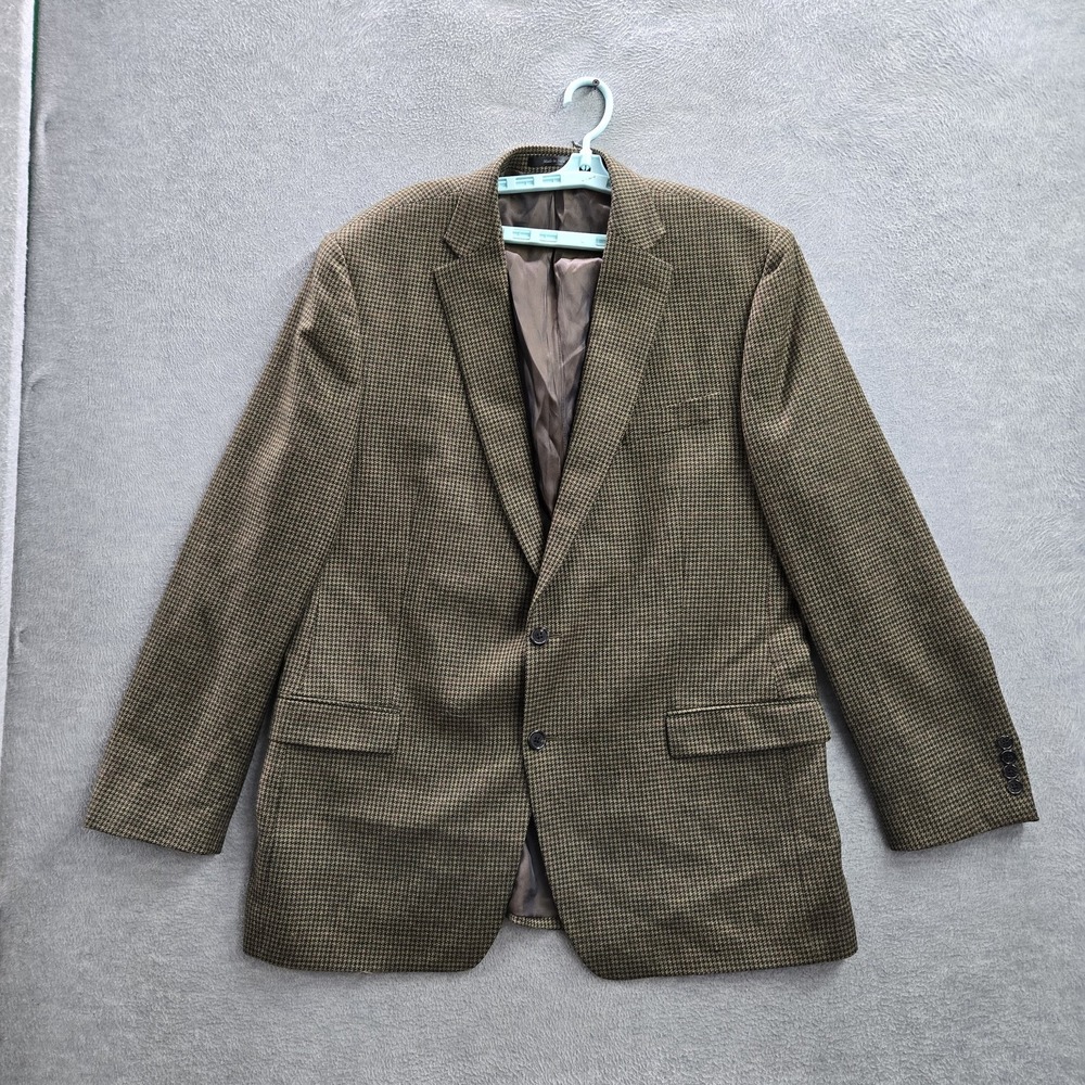 VINTAGE Lauren Ralph Men‎ Blazer 46L Brown Wool Houndstooth 2 Button 90s